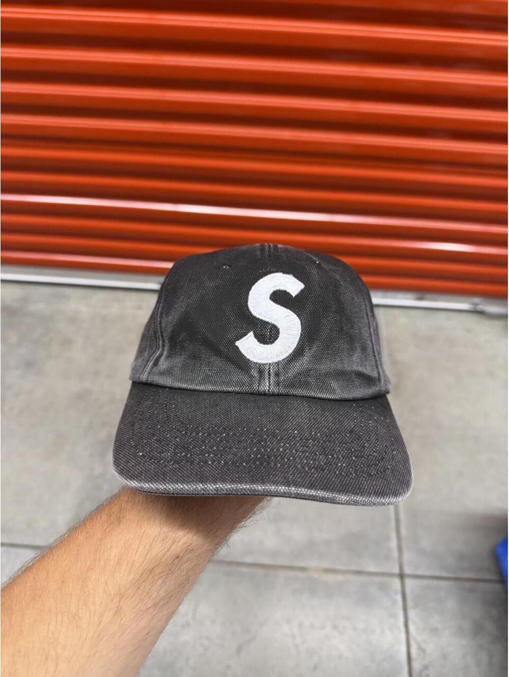 supreme pigment coated canvas s logo 6 panel hat